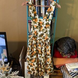 Floral Orange Print Pinafore Converts to Skirt